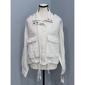 NWT On 34th Womens Large White Gauze 100% Cotton Cropped Utility Jacket
